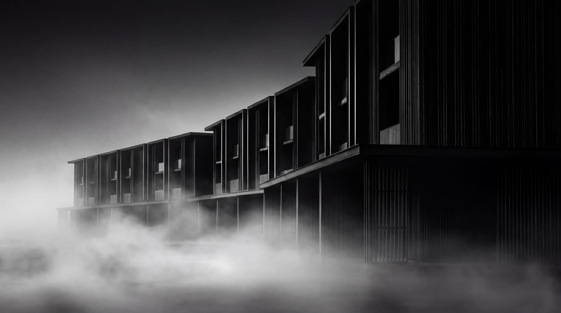 Villa exterior at night